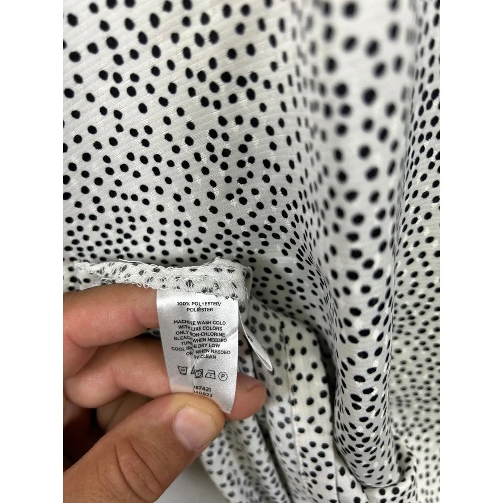 LOFT Polka Dot Office Career Womens Small Petite White Black Puff Sleeve Blouse